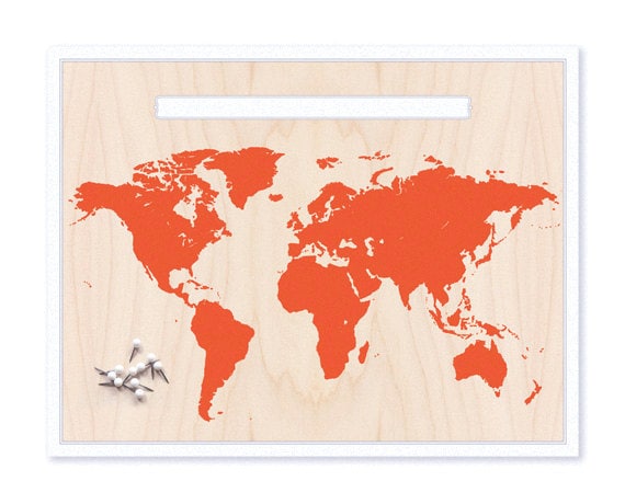 World Map & Pin Set - Orange - MOUNTED MAP