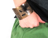 Cuff Gold  Metal Bracelet. Mixed Media. Mesh. Leather cord. Hippie, chic by Brand Faina.