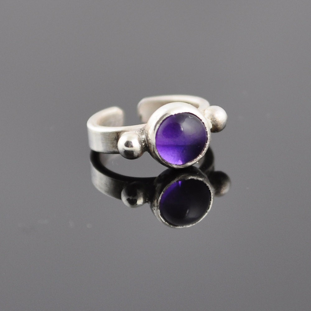 Amethyst & Sterling Silver SD sized BJD Ring with Granulation