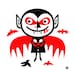 Cute Baby Vampire Art Print Screenprint - Red Black Ravens Bats Hand Printed Silkscreen Poster - Little Friends of Printmaking