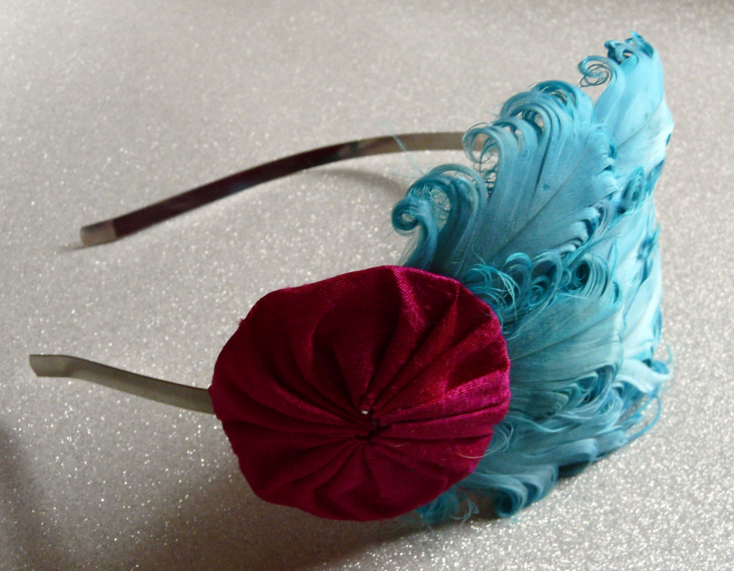 fancypants - feather and silk fascinator/headband (aqua & magenta)