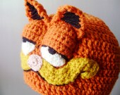 Crochet Hat - Retro Cartoon 3-D Cat Hat in Bright Orange with Ears and Snout for Children - Silly and Chunky Crochet Hat