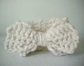 Crochet Headband with Large Bow in Winter White - Holiday Fashion- Very soft and warm for winter for baby girl, child, or woman