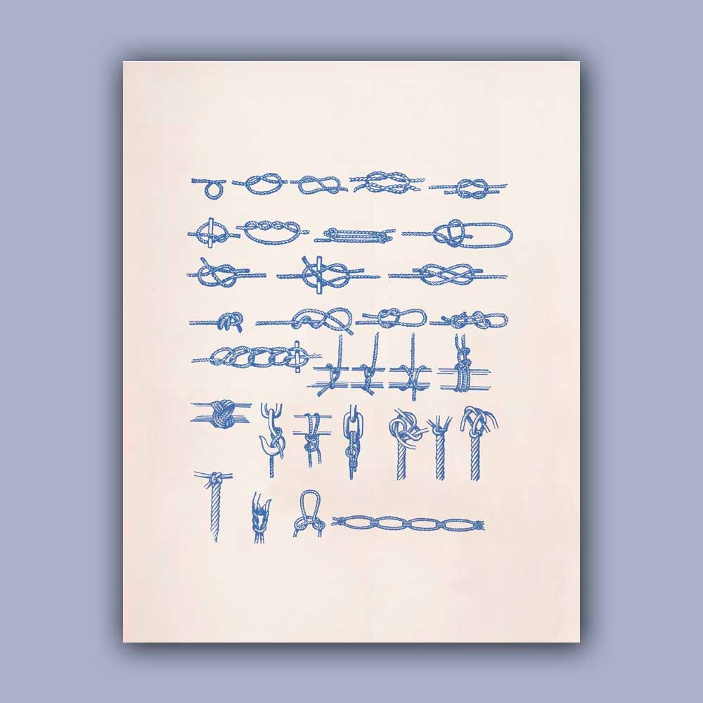 Marine Knots Print in blue,11x14  PRINT, Oceanic art,  Marine and  Nautical art, Coastal home decor  Sea related Blue print