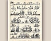 Nautical Print, Vintage sail and row boat images, Seaside Prints, Marine Wall Decor,  Nautical art, 8x10 Print