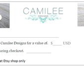 Jewelry Gift Certificate for Camilee Designs 50.00US