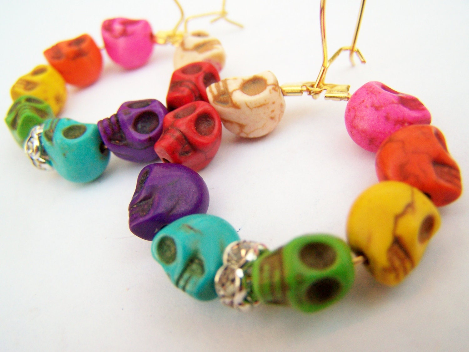 Skull Hoop Earrings - Rainbow Colors - Multicolored Skulls & Rhinestones - Colorful Skull Earrings - Hoopla