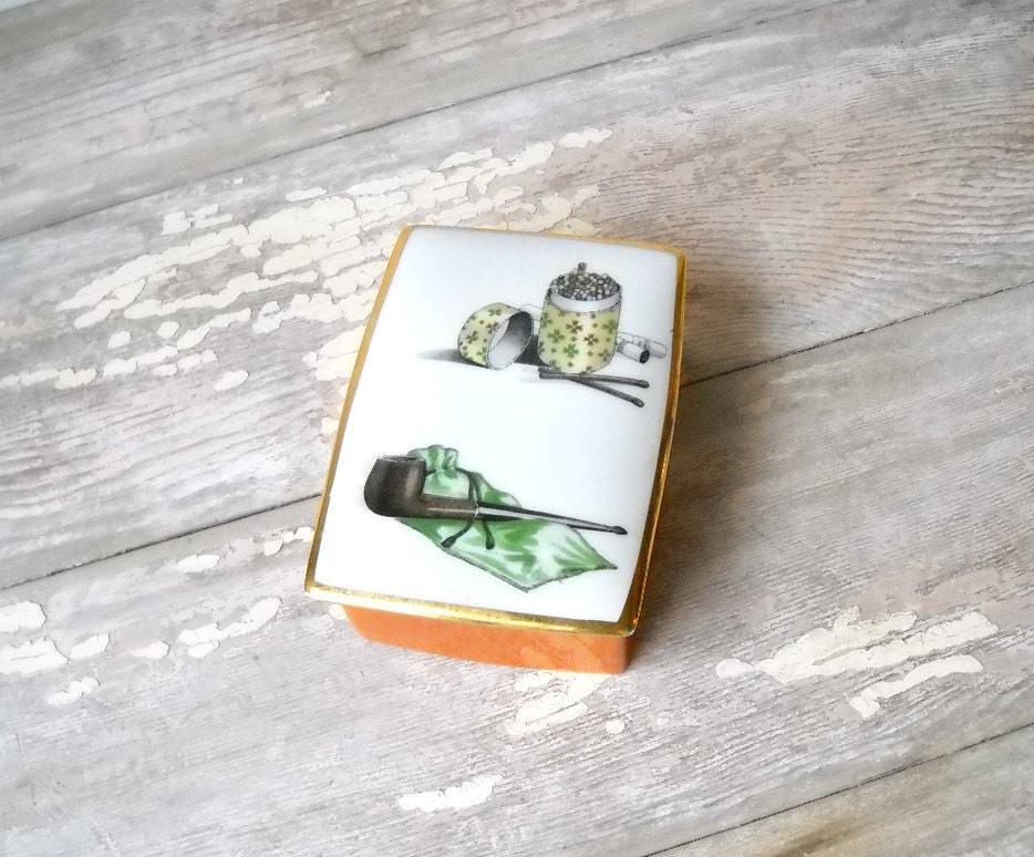 Vintage Limoges France Box - Porcelain - Mens Vanity - Cigarette Case - Tobacciana - Fathers Day