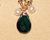 Dangly Gold, Emerald Quartz and Pearl Earrings