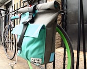 Large Pannier/Backpack Hybrid Bag - Charcoal Tweed & Aqua Canvas