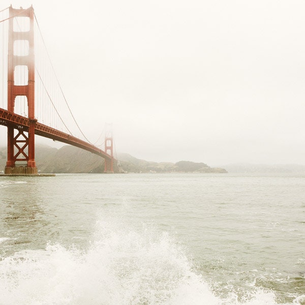 San Francisco Photograph, Golden Gate Bridge, California, Fog, Minimal, Travel Photography, Red, Winter White - Splash - EyePoetryPhotography