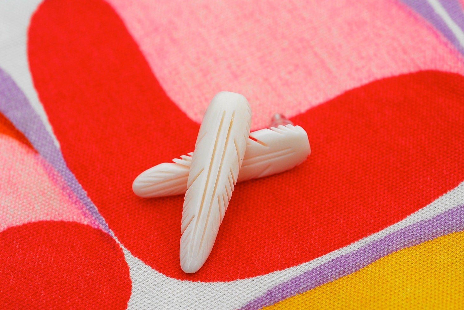 SUPER SALE - were 25. now 18. -- vintage bone carved feather earrings on sterling silver