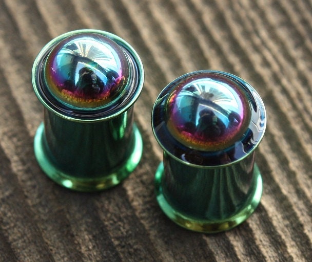 0ga 8mm double flared rustic rainbow plugs