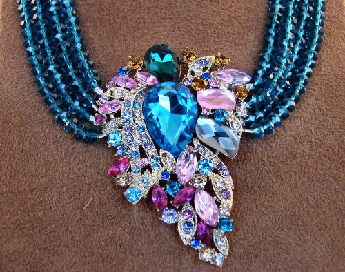 Stunning Handcrafted Necklace, Blue, Pink, Gold and Silver