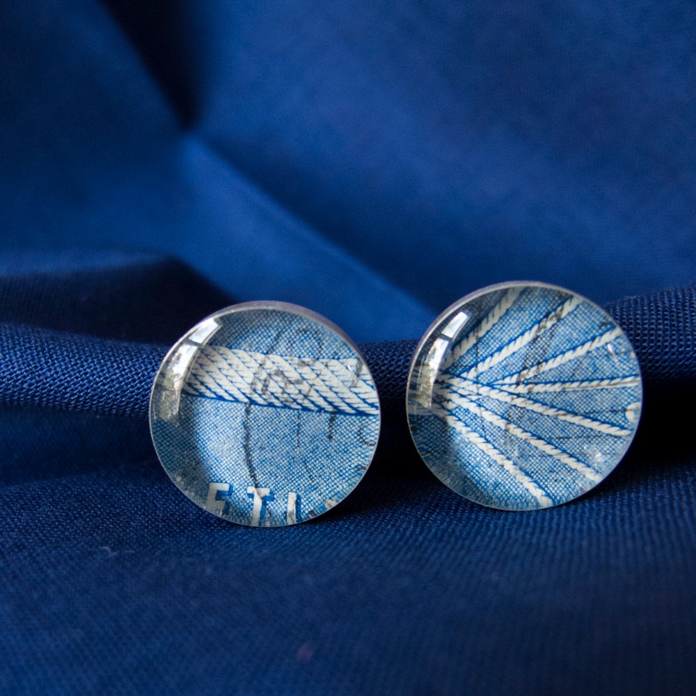 Swiss Postage Stamp Button Earrings