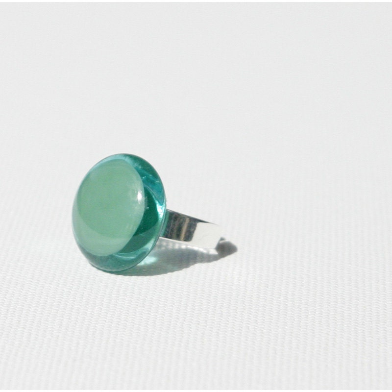 Fused Glass Ring in Mineral Green and Aqua Blue