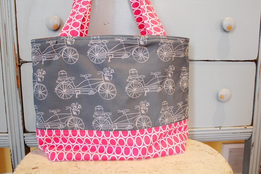 Diaper Bag by PETUNIAS Reversible Large BIKE  - tote bag purse market tote laptop gym sack gift baby shower nappy everyday ready to ship
