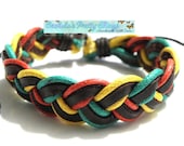 Surfer Bracelet braided leather and hemp blue red yellow black Unisex adjustable