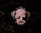 Skeleton Lady Cameo Ring- Pink, Black and Silver
