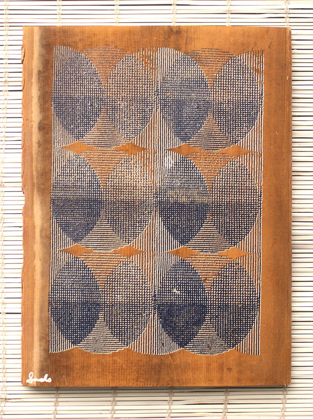 Abstract Circles Wall Hanging on Reclaimed Barn Wood - Navy Blue/White