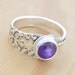 Spoon Ring with Amethyst and Green Man Face, Upcycled Sterling Silver, Size 9
