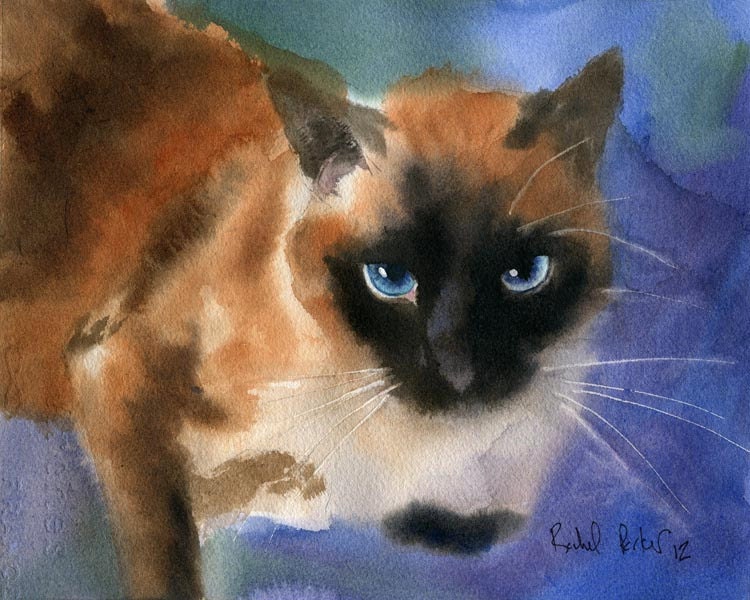 Applehead Cat Painting Art Original Watercolor Pet Portrait 4 Christmas Gift