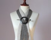 Knitting Cowl Neckwarmer Scarf - Brown Shades - Handmade - With Wood Shawl Ring and pin
