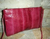 SNAKE CHARMER - vintage 1980's pink genuine snakeskin -  purse to clutch