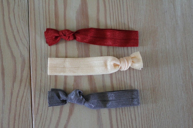 Burgundy, Gray, and Cream Elastic Knotted Hair Tie Set