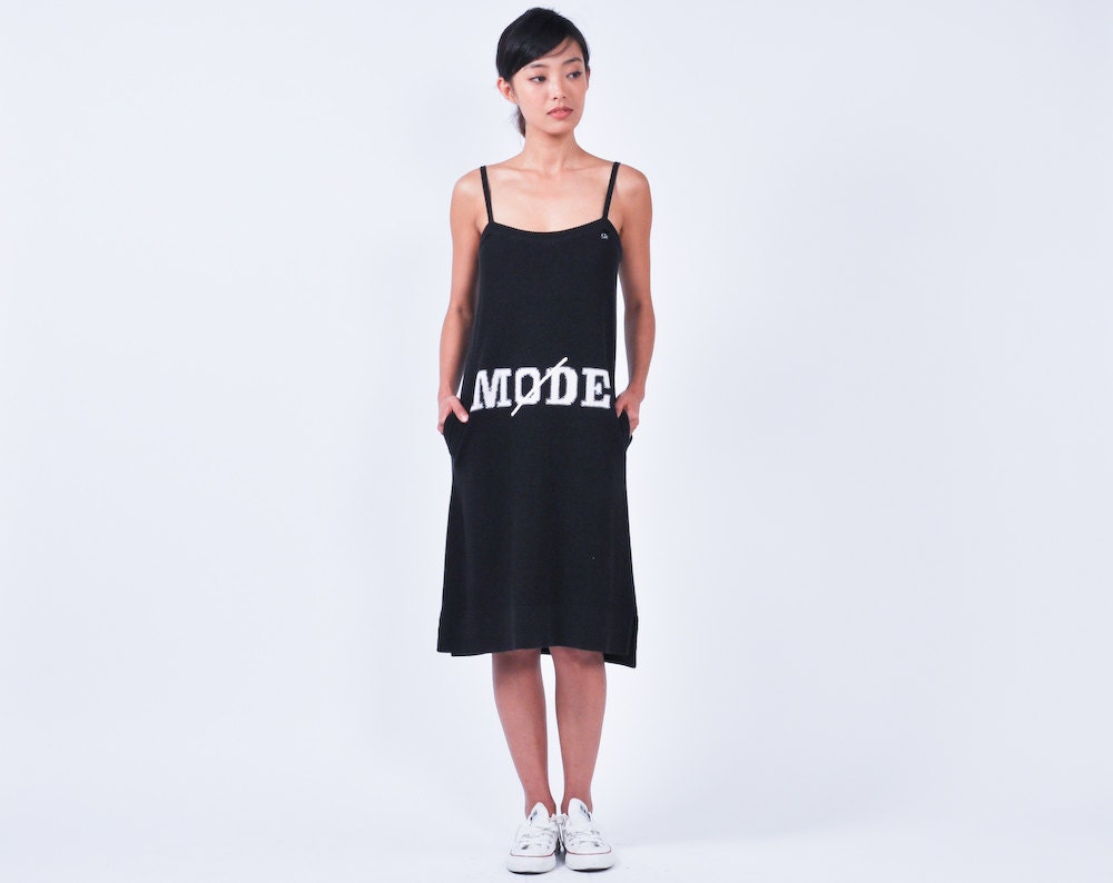 SONIA RYKIEL black knit graphic tank dress / s