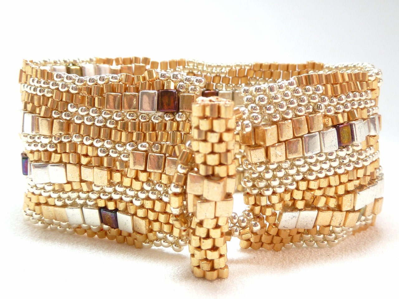 Angels in Heaven Beadwoven Sculptural Freeform Cuff Bracelet - Hip to be Square Collection