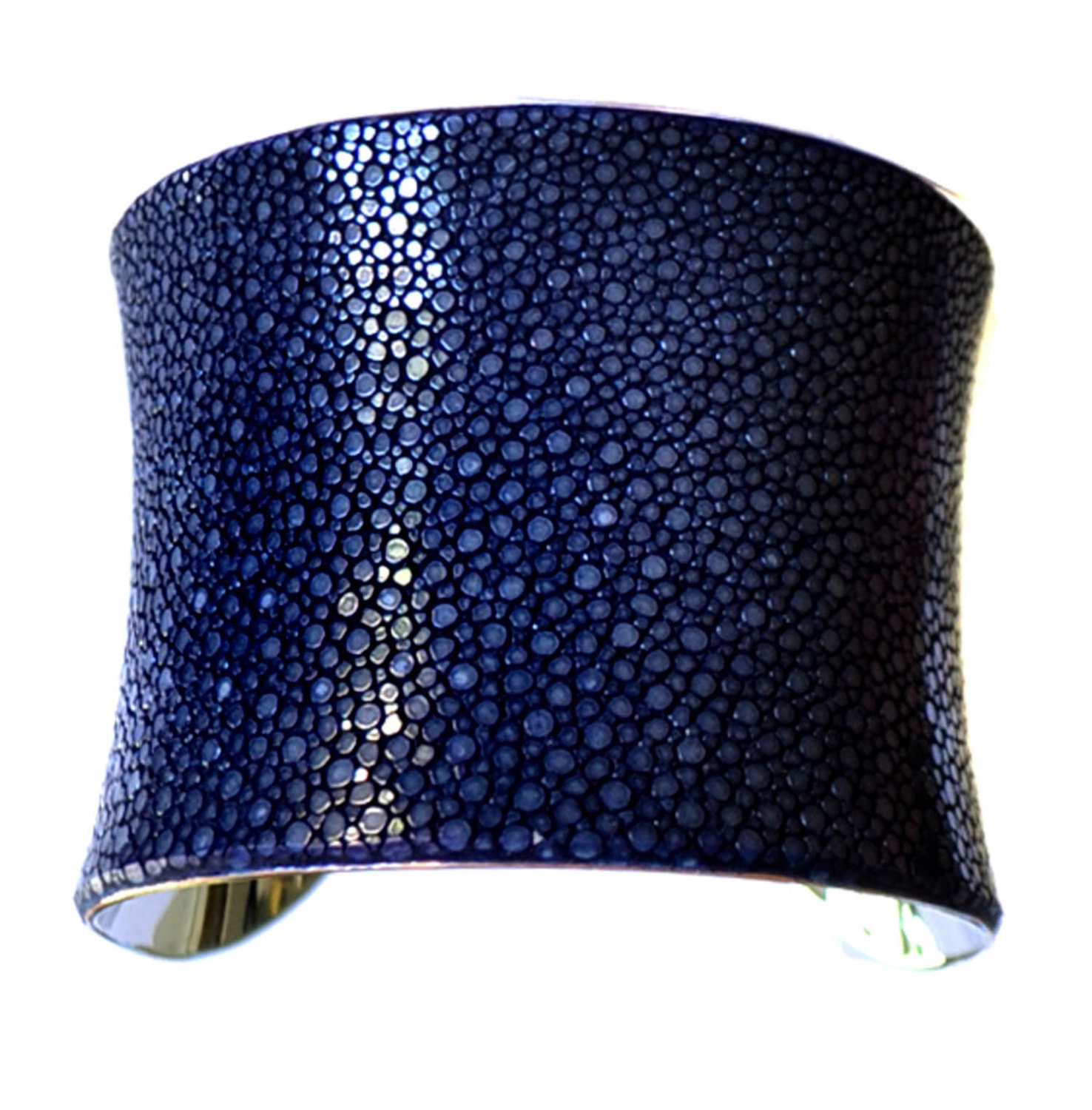 Navy Blue Polished Stingray SILVER Lined Cuff Bracelet - by UNEARTHED