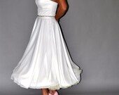 Embellished "Crystal" Tea Length Dress in Stretch Chiffon with Sweetheart Neckline