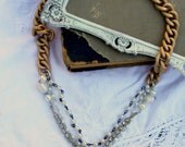Vintage Rhinestone Pearl and Brass Assemblage One of a Kind Necklace...Untamed
