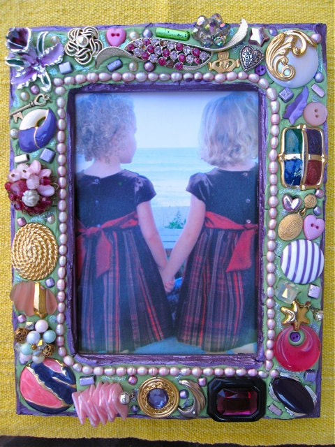 Vintage Jewelry Mosaic Pink Purple Green 5x7 Photo Frame