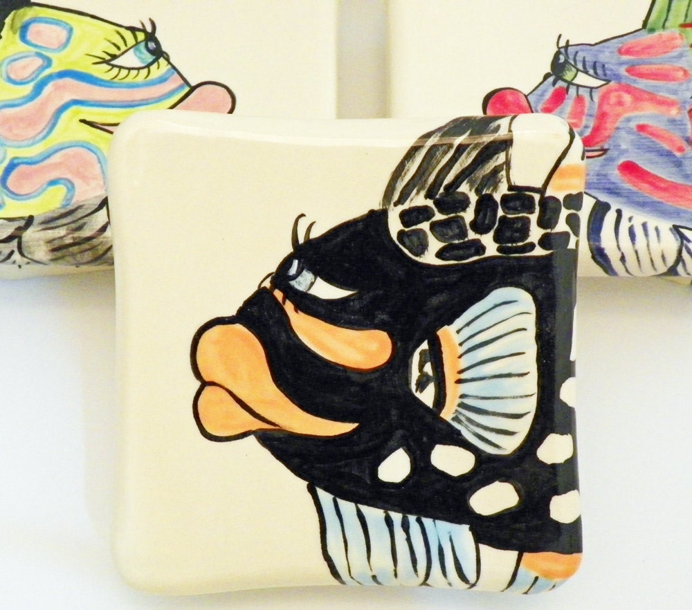 Ceramic Wall Hanging Fish Handmade Pillow Tile Self Footed Plate Made to Order