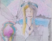 Original Drawing - Serenity - pencil and pencil crayon ambidexterous original drawing