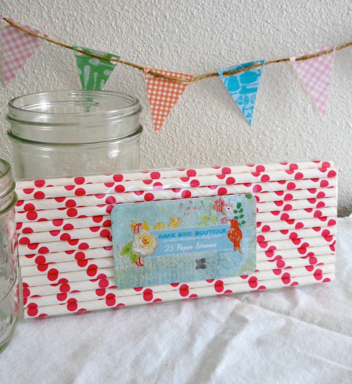 25 Hot Pink Polka Dots Paper Straws 