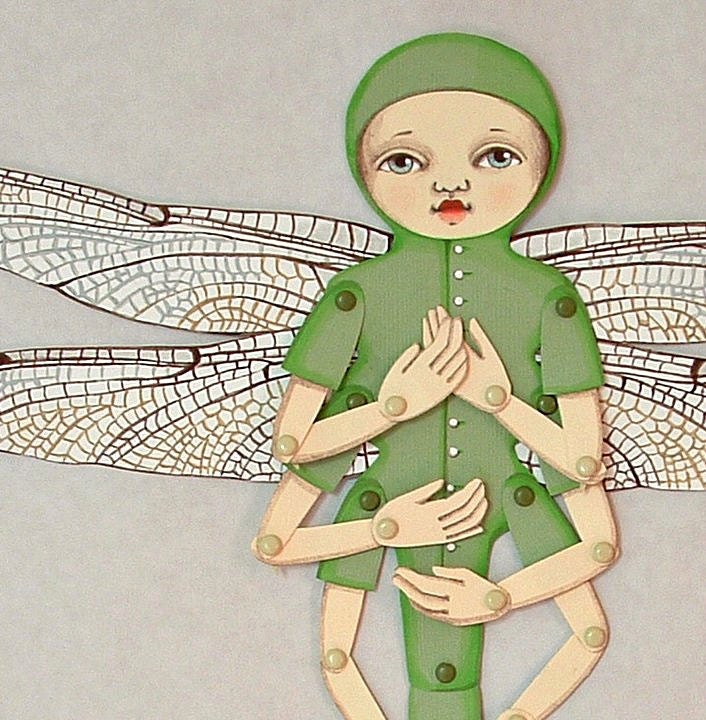 Dragonfly Paper Doll Jointed Articulated Set Original Art Craft DIY
