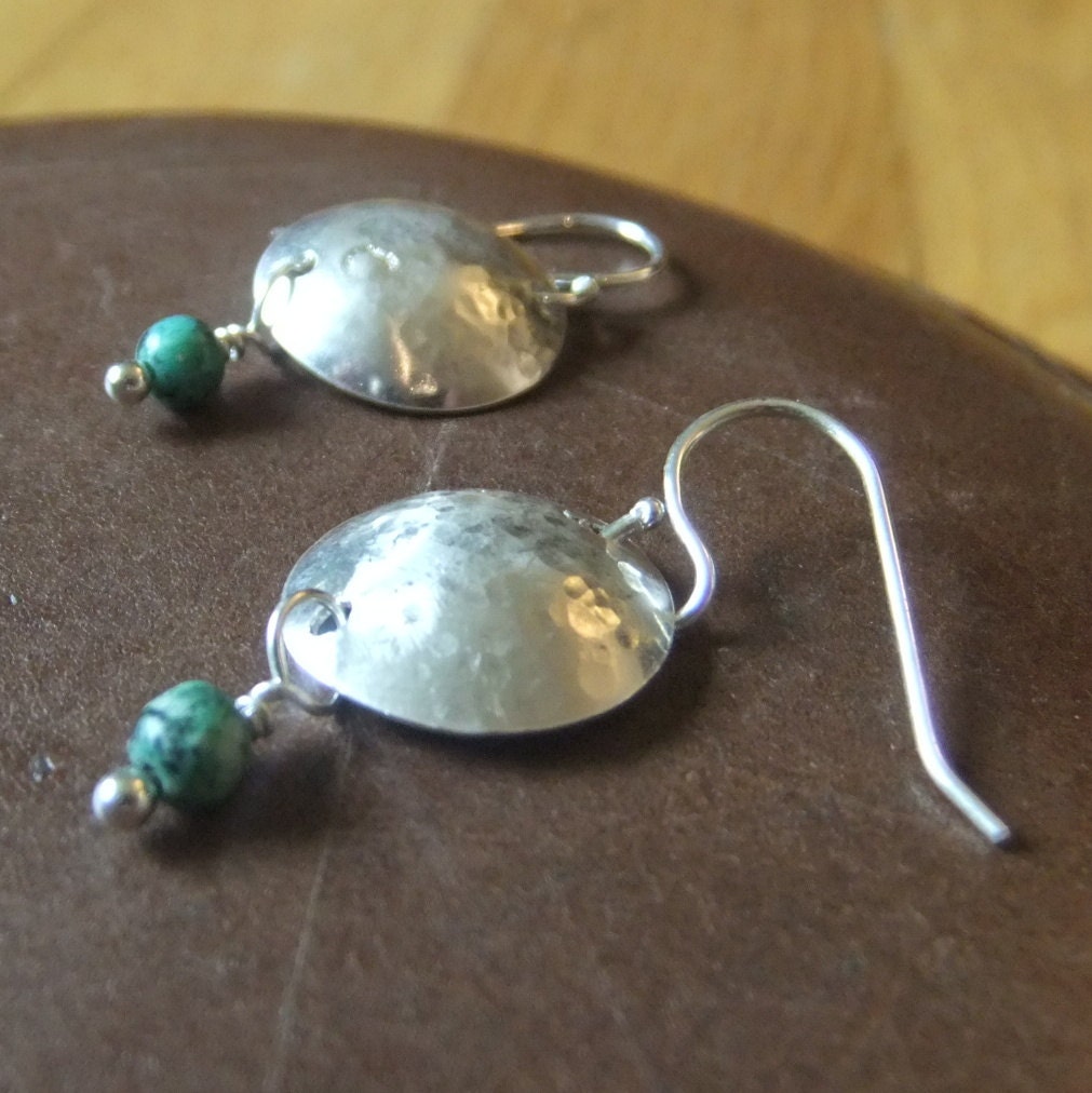 Silver Dome Earrings with Turquoise