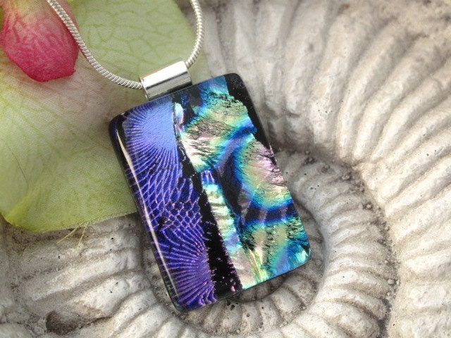 Purple Necklace - Dichroic Necklace - Dichroic Jewelry - Dichroic Fused Glass Jewelry -Purple Necklace -  Fused Glass Pendant  070112p100