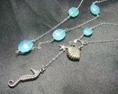 Seahorse Blue Chalcedony, Silver Chain Charm Necklace