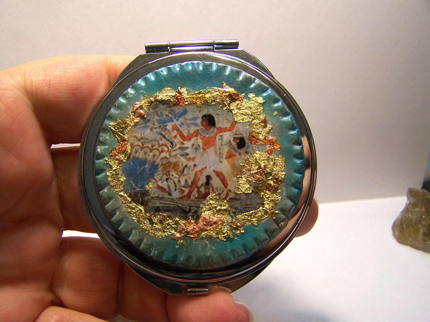 Egyptian themed 2 sided compact mirror