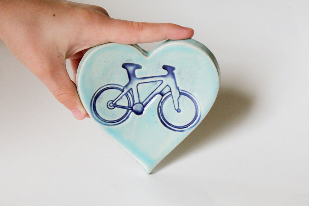 Ceramic Heart Ring Dish // Blue Bicycle Imprint