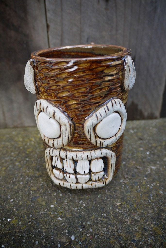 Angry demon stoneware tiki mug