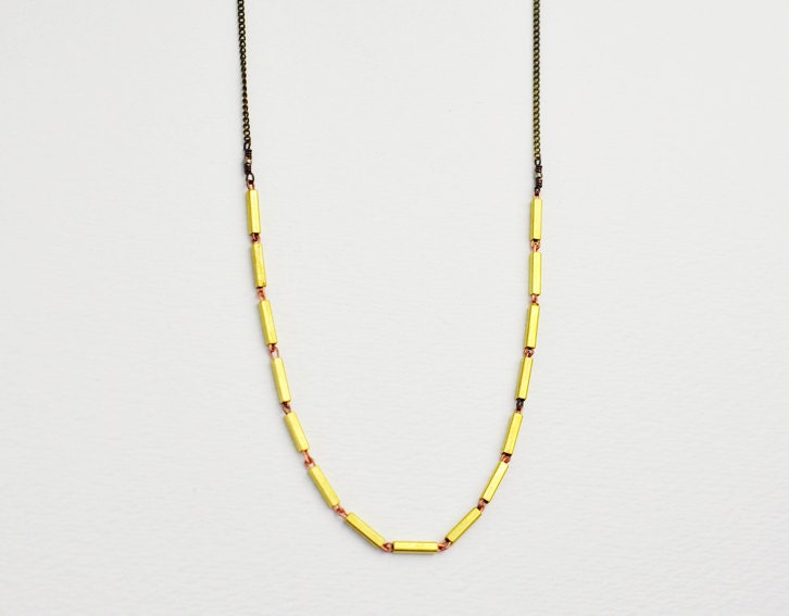 Kindred - long sleek antique brass dash bars necklace - modern minimal jewelry  gift for her