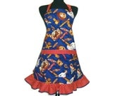 Vintage Cigar Box Apron, Retro Kitchen Hostess Style with Ruffle