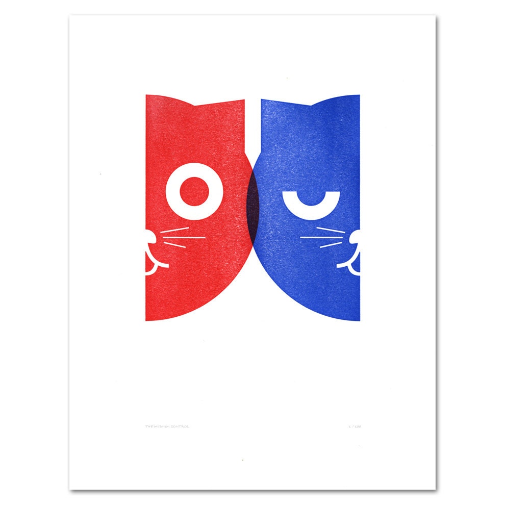 Art Print - Dueling Watson the Cat  - Letterpress  - 8 x 10"