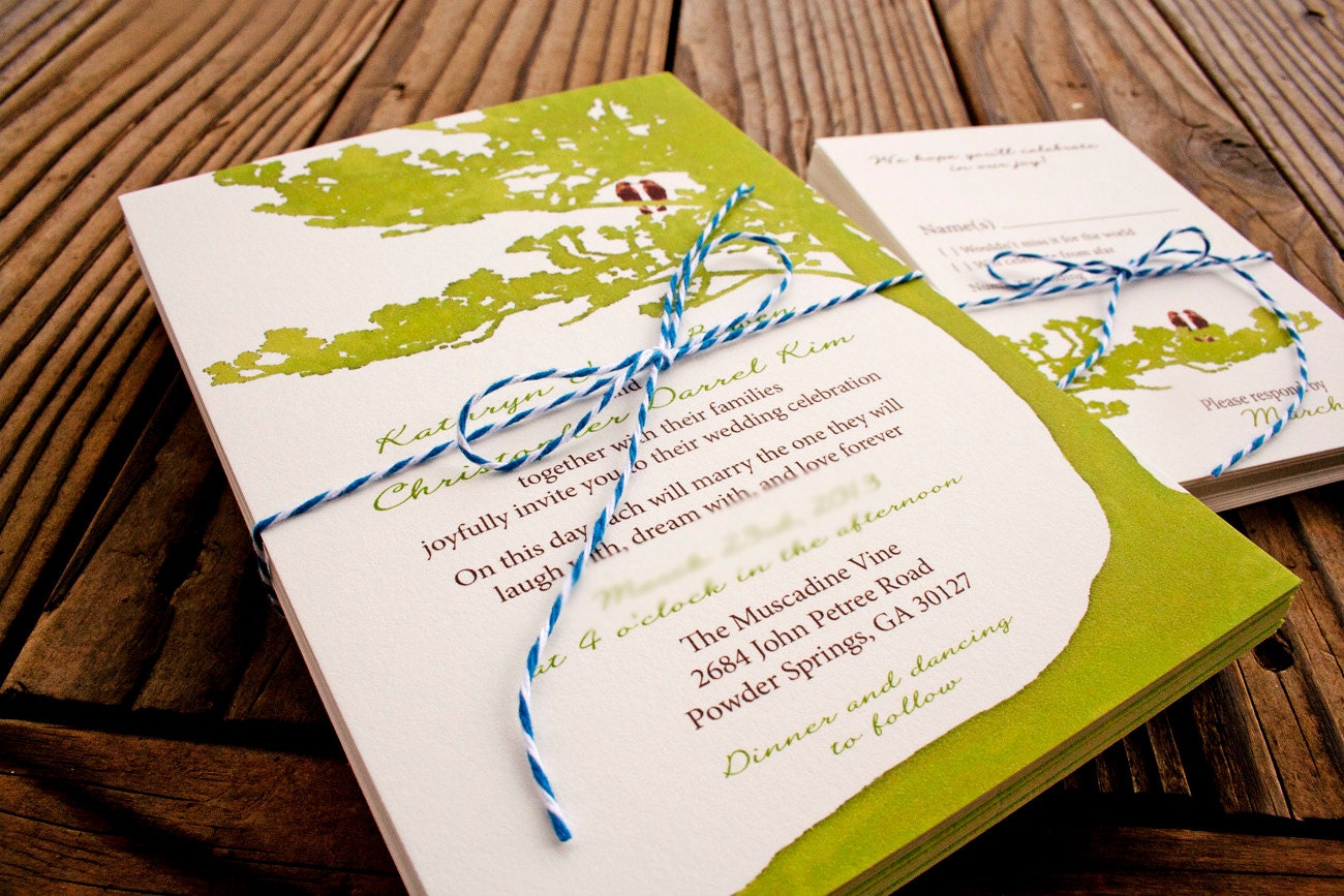Spring Tree - Green Wedding Invitation with Tree and Love Birds - Design Fee