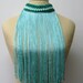 Fringe choker necklace crochet fiber jewelry hippie gypsy teal